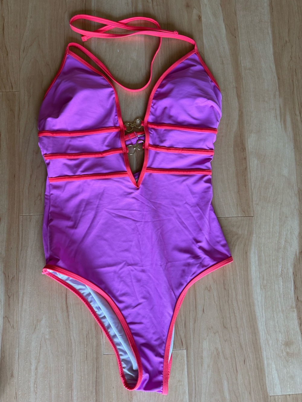 Cupshe Pink One-Piece Swimsuit with Neon Coral Trim